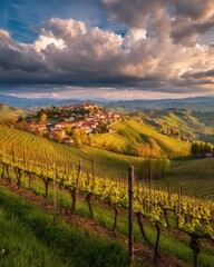 Obraz premium lush vineyard landscape at sunset
