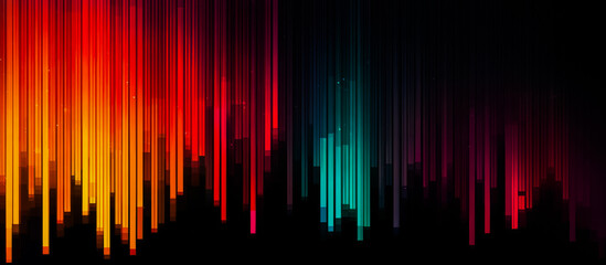 Colorful, multi-colored line drawing of a cityscape. The colors are bright and vibrant, creating a sense of energy