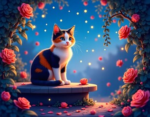 cat and flowers