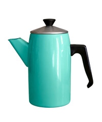 Vintage turquoise blue teapot isolated on white background