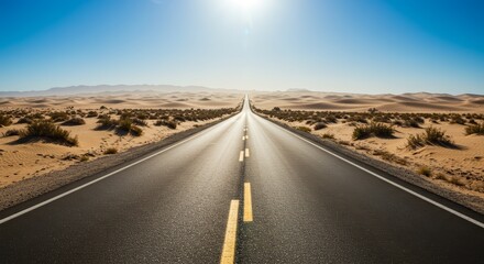 Naklejka premium Empty Adventure desert road explore vibe, open road in the desert 