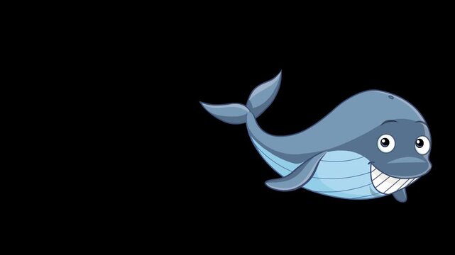 Cheerful cartoon whale. 
Cartoon loop animation of a cute whale swimming loop cycle animation isolated on alpha channel background.
