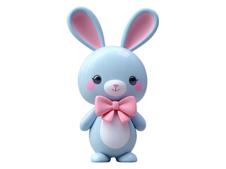 Obraz premium Adorable blue cartoon rabbit with pink bow on black background