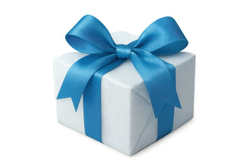 Obraz premium White gift box wrapped with light blue ribbon on transparent background