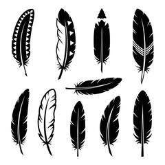 Vector art of collection of various black feather illustrations for native american and boho design, perfect for tattoo or print © PixelCraftGallery