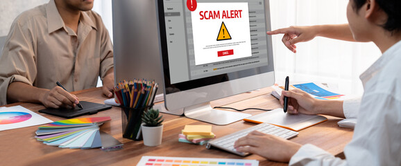 Cyber security software show alert of cyber attack for protection brisk. Danger from virus,...