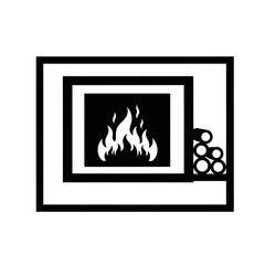 Vector art of contemporary fireplace icon featuring a sleek design with burning logs and a bright flame for modern interior aesthetic