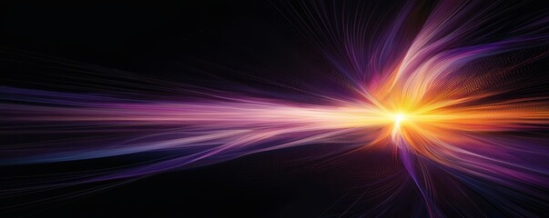 Obraz premium A vibrant abstract image depicting dynamic light trails converging towards a bright center, evoking a sense of motion and energy.