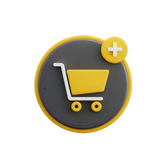 3d shopping cart icon with plus symbol signifying adding items to online store cart for e-commerce and retail purchases Tansparent Background