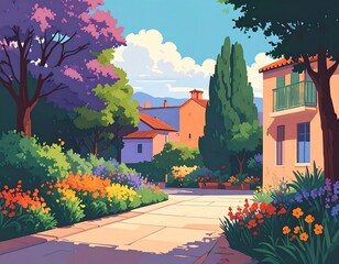 Colorful European village scene