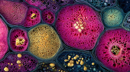 High resolution histology slide of human thyroid gland highlighting follicular cells colloid filled follicles for medical study and education