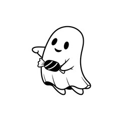 Vector art of cute ghost holding a candy this adorable ghost is ready for a halloween treat with a smile and a sweet