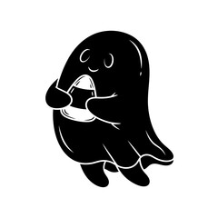 Vector art of cute ghost holding a candy this adorable ghost is ready for a halloween treat with a smile and a sweet