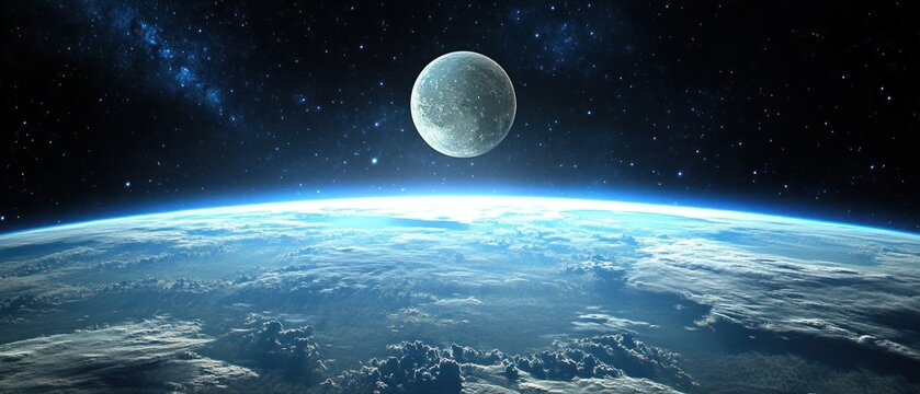 Earth and moon from space cosmic view detailed clouds high resolution