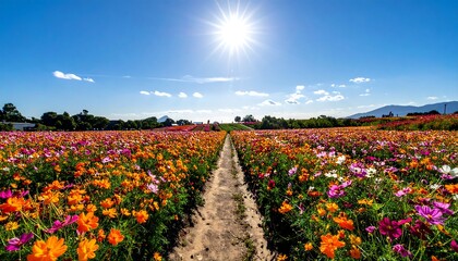 Colorful flower field path