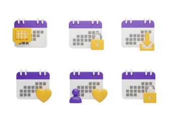 Set of stylized calendar icons with colorful sticky notes and event reminders perfect for planning schedules and organizing important dates visually Tansparent Background