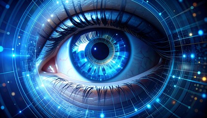 Close-up of a stylized eye with digital overlays