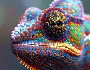 Close-up of a vibrant chameleon
