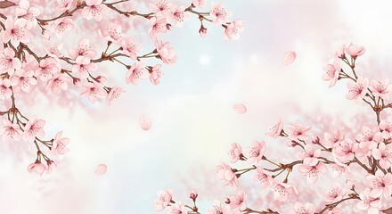 Obraz premium Delicate pink cherry blossoms fluttering in the gentle breeze