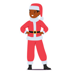 Cute boy cartoon character wearing traditional Santa Claus red costume preparing for Christmas