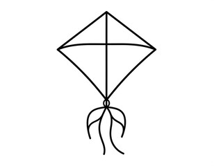 Simple black line drawing of a kite