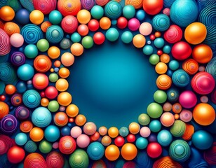 colorful balls filling the frame with a blue background