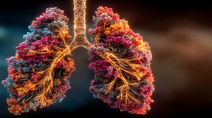 Lung damage due air pollution high detail pulmonology illustration respiratory system affected by toxins health awareness educational diagram