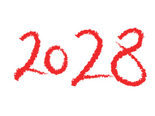 Handwritten red crayon style 2028 new year number