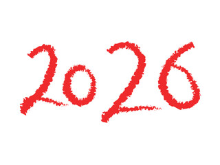 Handwritten red crayon style 2026 new year