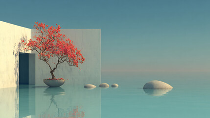 Minimalist visual narrative capturing renewal new beginnings serene and elegant modern composition symbolic representation of growth and fresh starts