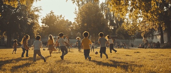 Children playing outdoors golden hour