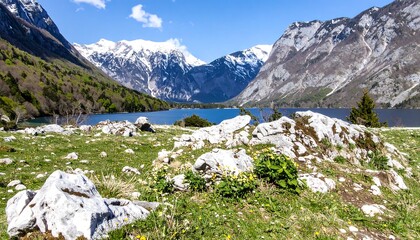 Mountain lake springtime vista