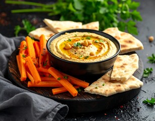 Hummus with pita and carrots