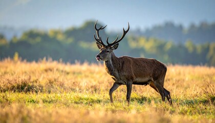 Obraz premium Majestic deer in golden meadow