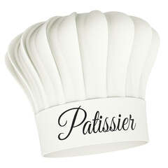 Patissier chef hat, white pastry cook cap. 3D rendering