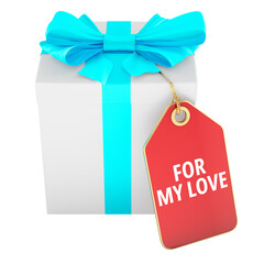 Gift box with My Love tag. 3D rendering
