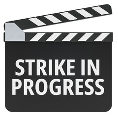 Strike in Progress concept with film clapperboard. 3D rendering