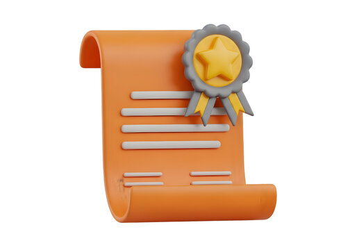 3d rendered certificate of achievement with golden ribbon seal showing achievement award and award ceremony success Tansparent Background