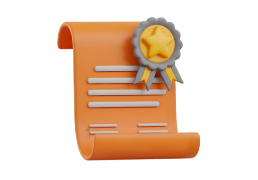 3d rendered certificate of achievement with golden ribbon seal showing achievement award and award ceremony success Tansparent Background