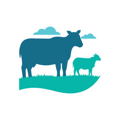 Cow and Sheep Silhouettes Inside Farmland Shape  