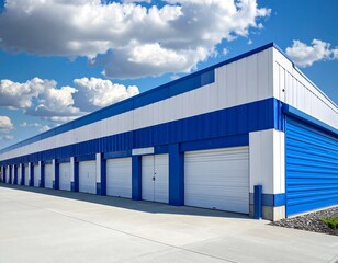 Fototapeta premium Modern storage units under a partly cloudy sky