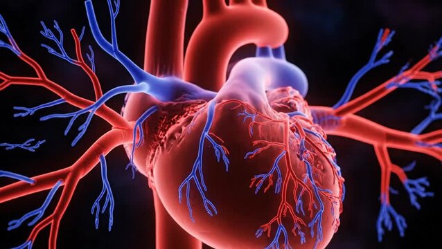 Anatomically correct human heart model showing the intricate coronary vascular system
