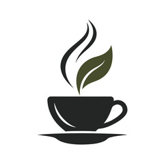 Minimal Tea Cup with Rising Steam Leaf Artwork  