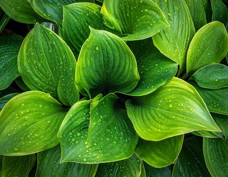 Close-up of lush green leaves with water droplets - Powered by Adobe