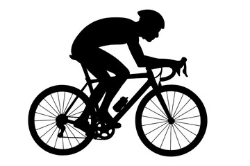 Silhouette of cyclist riding racing bicycle during competition on road isolated on white background