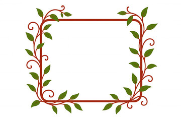 Elegant rectangular frame adorned with stylized green leaves and red branches, ideal for enhancing designs with a transparent background