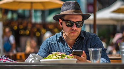  A man enjoying his burrito bowl at an outdoor setting during his lunch break (3)