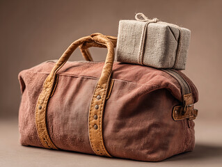 packed carry-on bag with wrapped gift