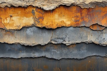Layers of heavily rusted and weathered metal showing significant decay and texture.