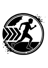 Dynamic Runner Silhouette in Motion with Circular Arrow Emblem